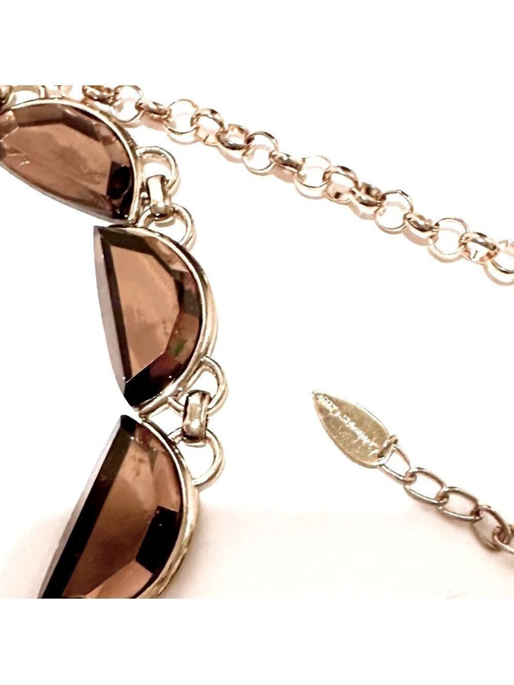 COLDWATER CREEK Brown Crystal Crescent Long Gold Necklace | NWT - Picture 6 of 8